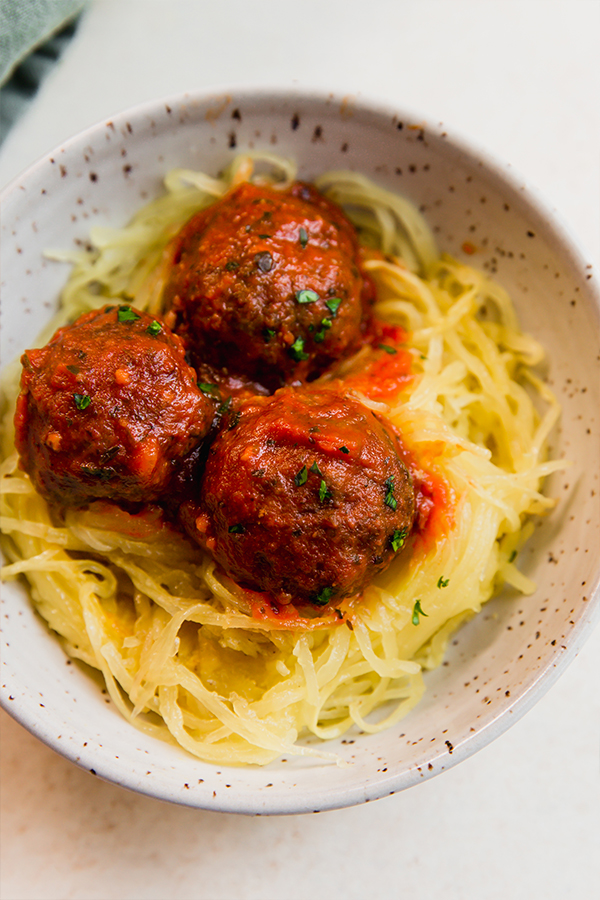 Italian lamb meatballs over spaghetti squash.
