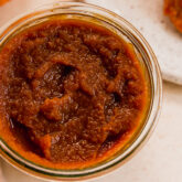 Pumpkin butter in a small glass bowl.