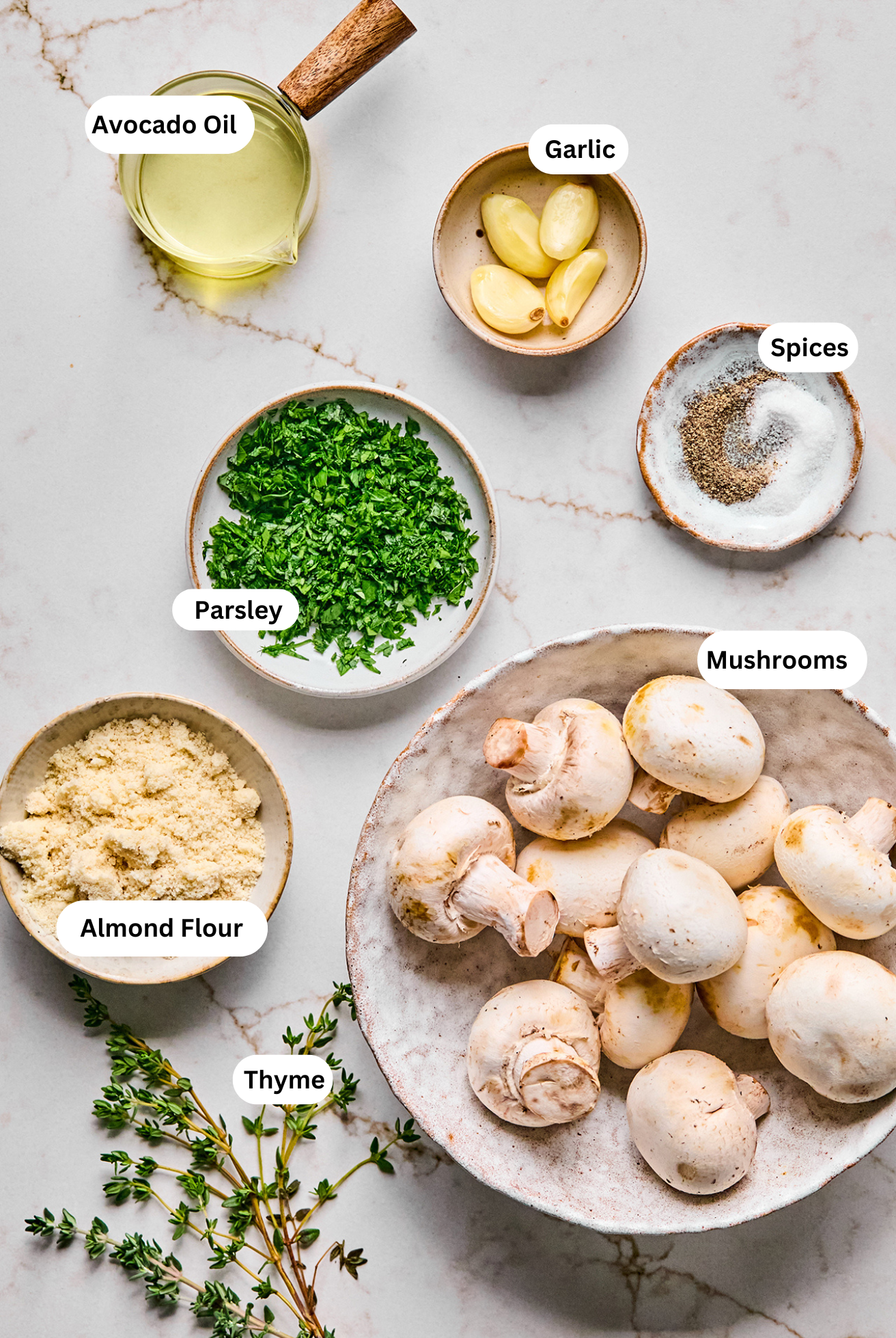 All the ingredients needed to make stuffed mushrooms.