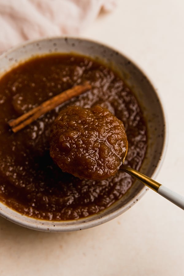 A bowl of slow cooker applesauce