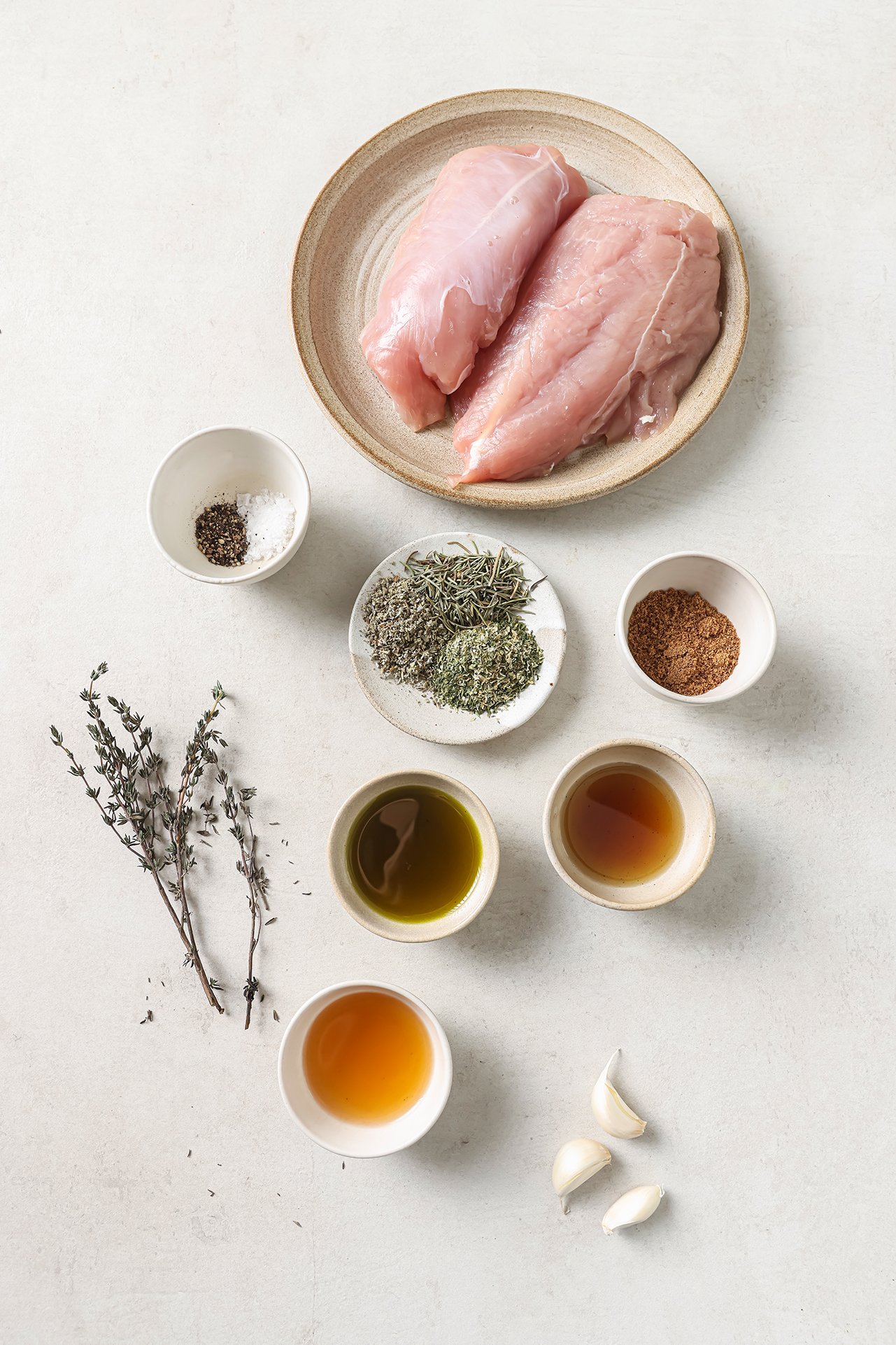 Turkey tenderloin ingredients in bowls.
