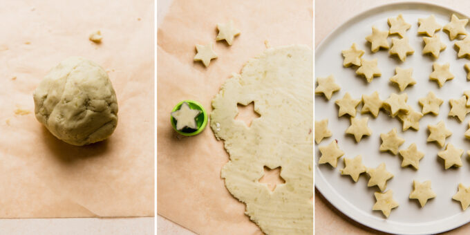 The steps to making the stars for chicken & stars soup.