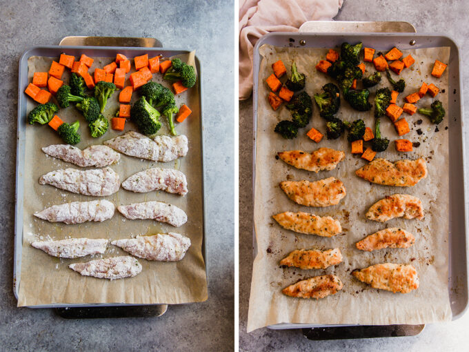 The sheet pan before and after baking