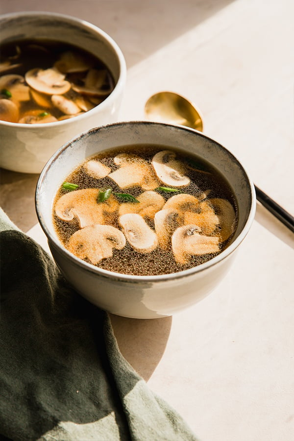 Two bowls of japanese clear soup