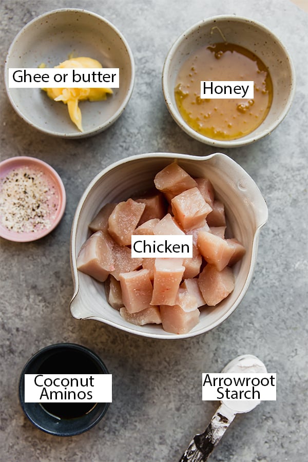 The ingredients for honey butter chicken bites