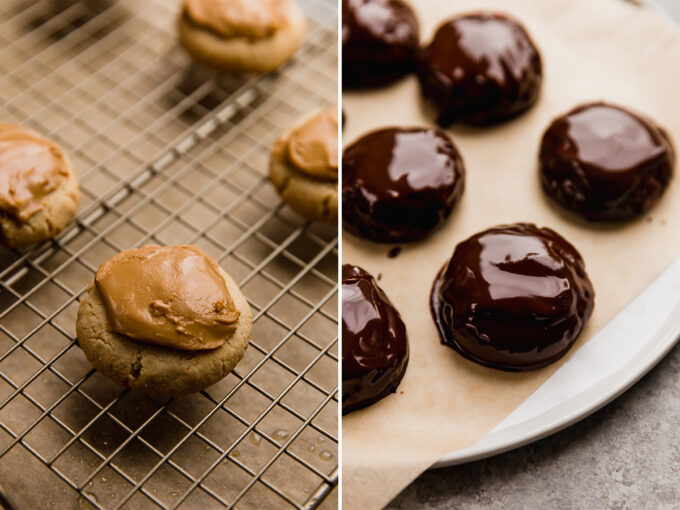 The copycat cookies covered in chocolate.