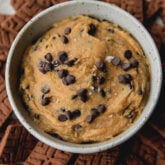 Creamy cookie dough dip in a bowl.