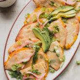 Baked chicken quesadillas on a platter.