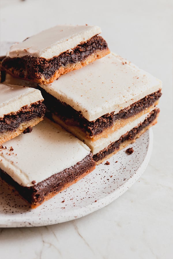 A plate of s'mores brownies stacked.