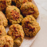 Plate of zucchini chicken nuggets.