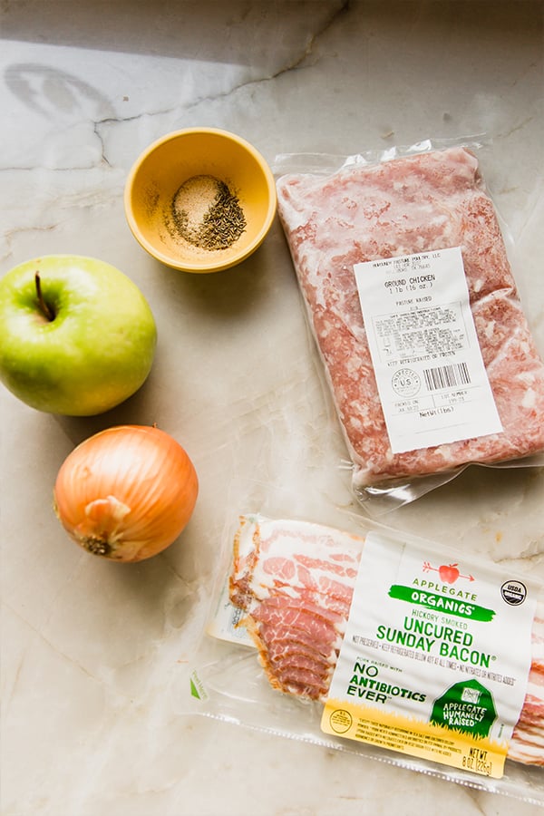 The ingredients for apple chicken burgers before making the recipe.