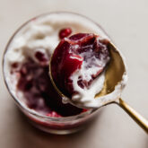 Spoon with a scoop of pomegranate Jello.