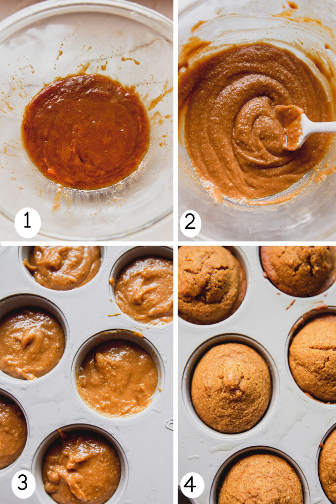 Step by step photos of making pumpkin spice cupcakes.