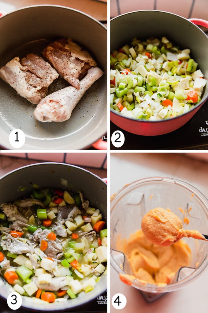 Step by step photos of making the homemade chicken bouillon cubes.