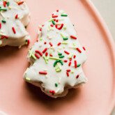 Little debbie christmas tree cake copycat on a pink plate.
