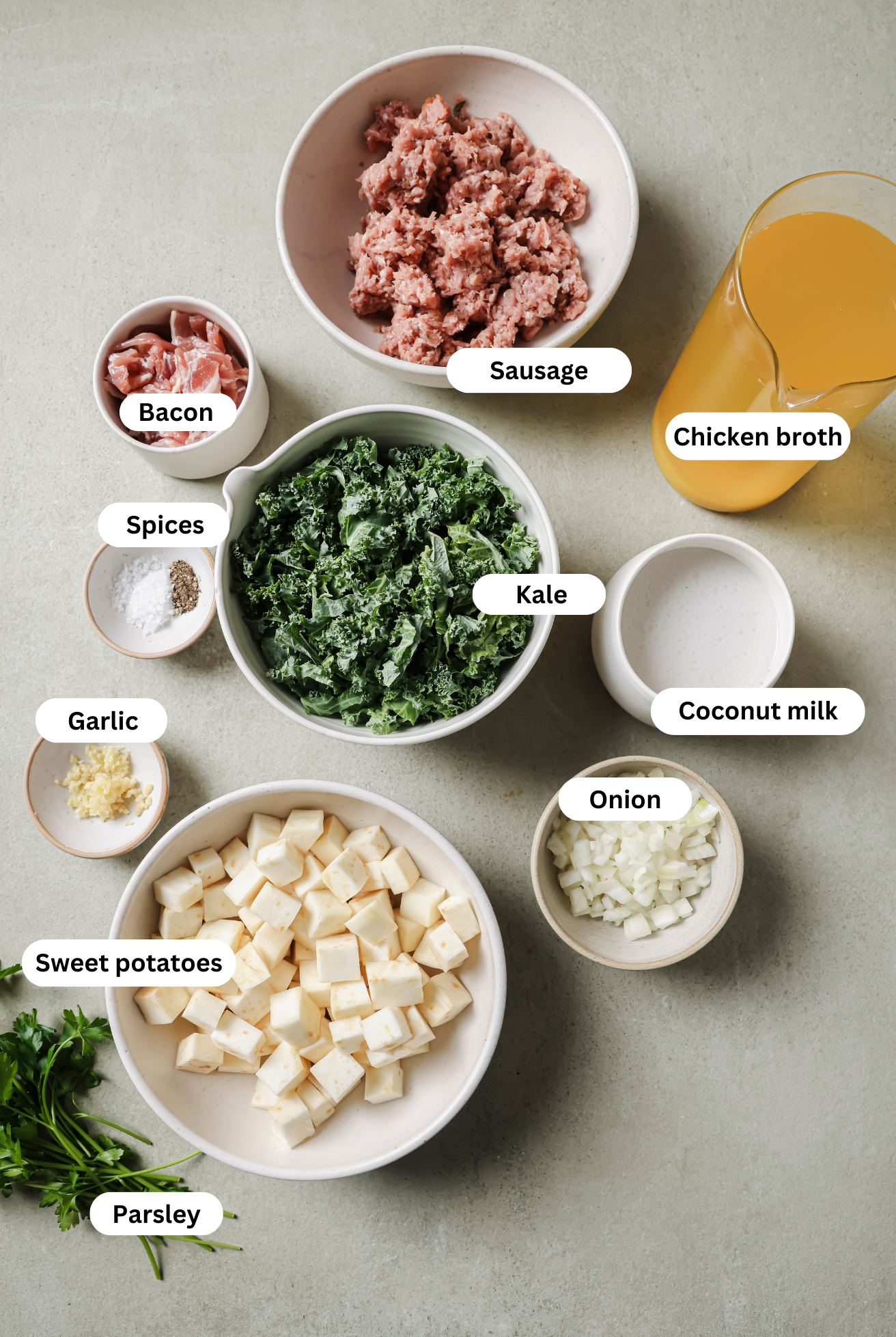 All the ingredients for Zuppa Toscana before cooking