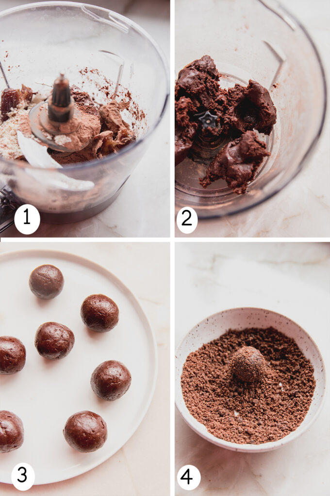 Step by step photos of making thin mint truffles.