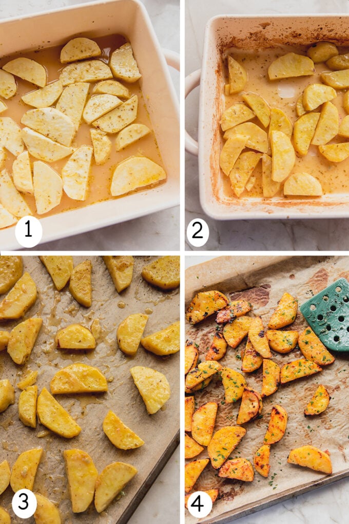 Step by step photos of making the Greek Lemon Style Sweet Potatoes. 