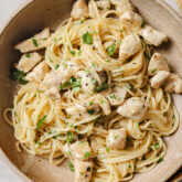 Bowl of chicken scampi.