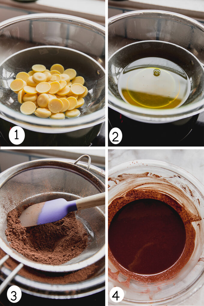 Step by step photos to make homemade coconut milk chocolate bar.