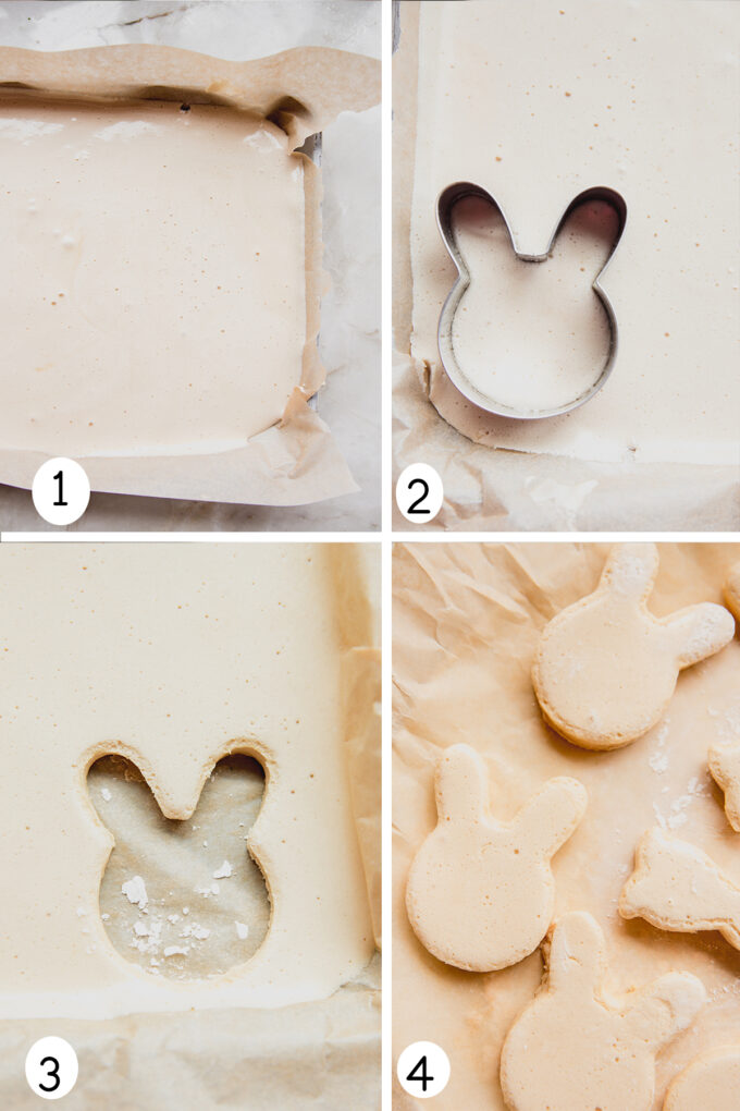 Step by step photos of making the marshmallows for homemade peeps.