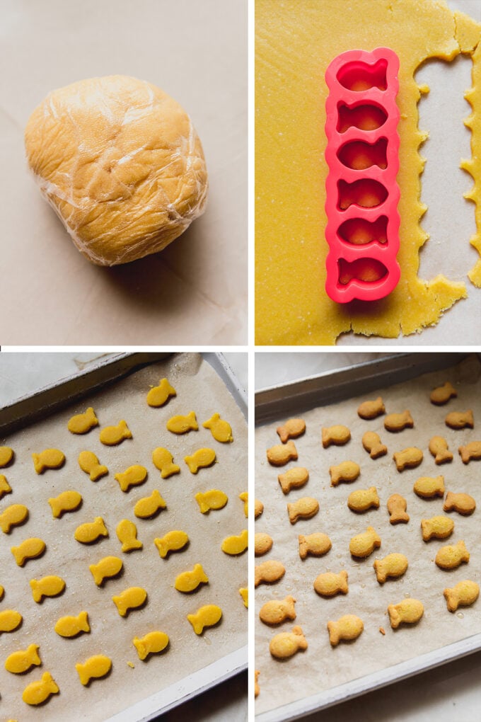 Step by step photos of making the goldfish crackers.