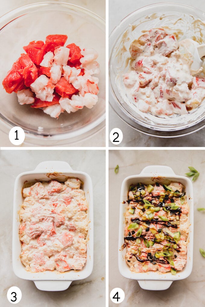 Step by step photos of making the mini sushi bake.