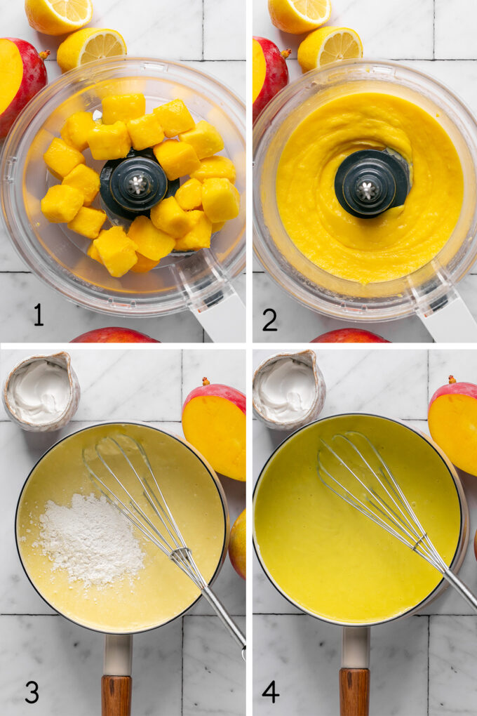 Step by step photos of making the dairy-free mango pudding.