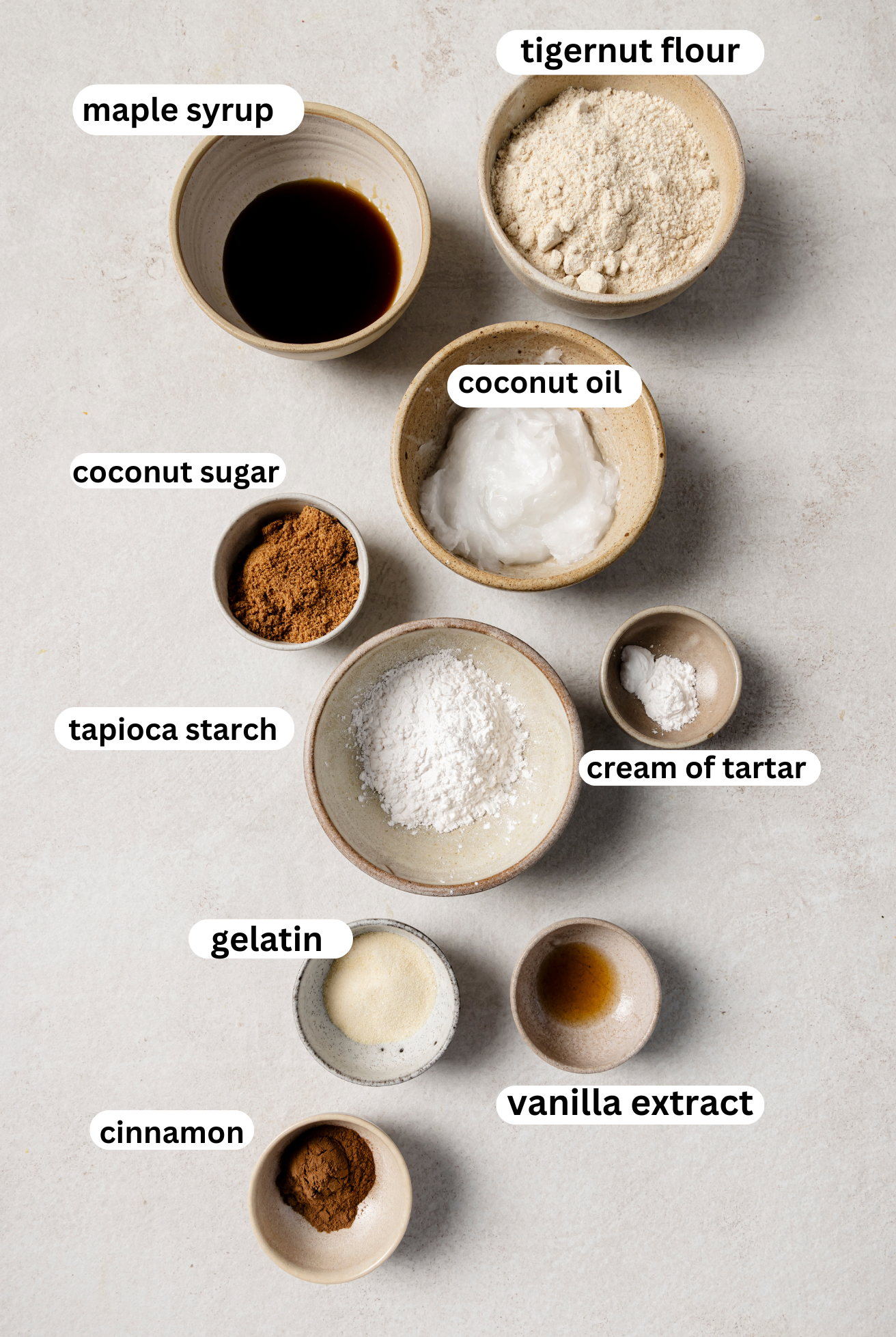 Snickerdoodle ingredients in seperate bowls.