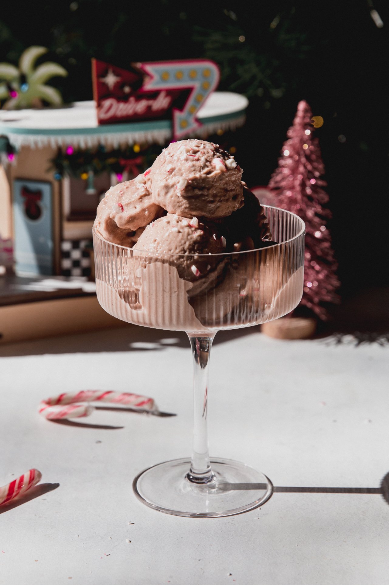 A glass cup of peppermint ninja creami ice cream