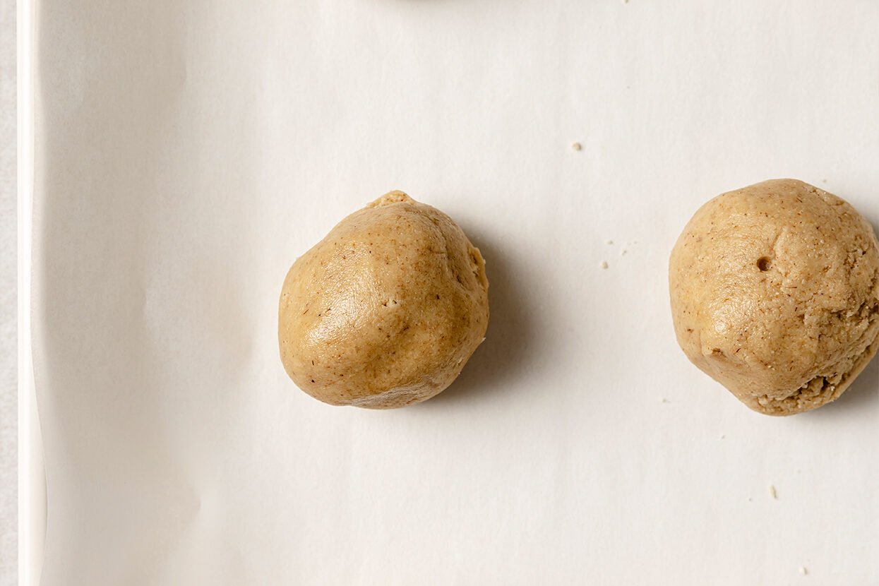 Balls of snickerdoodle dough before baking.