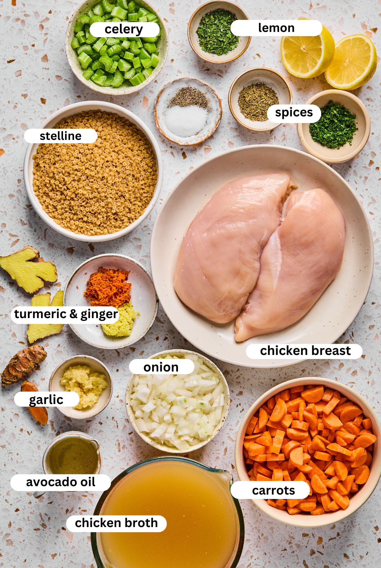 All the ingredients for turmeric chicken soup