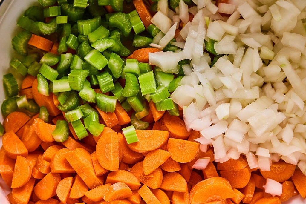 The chopped up vegetables for the soup