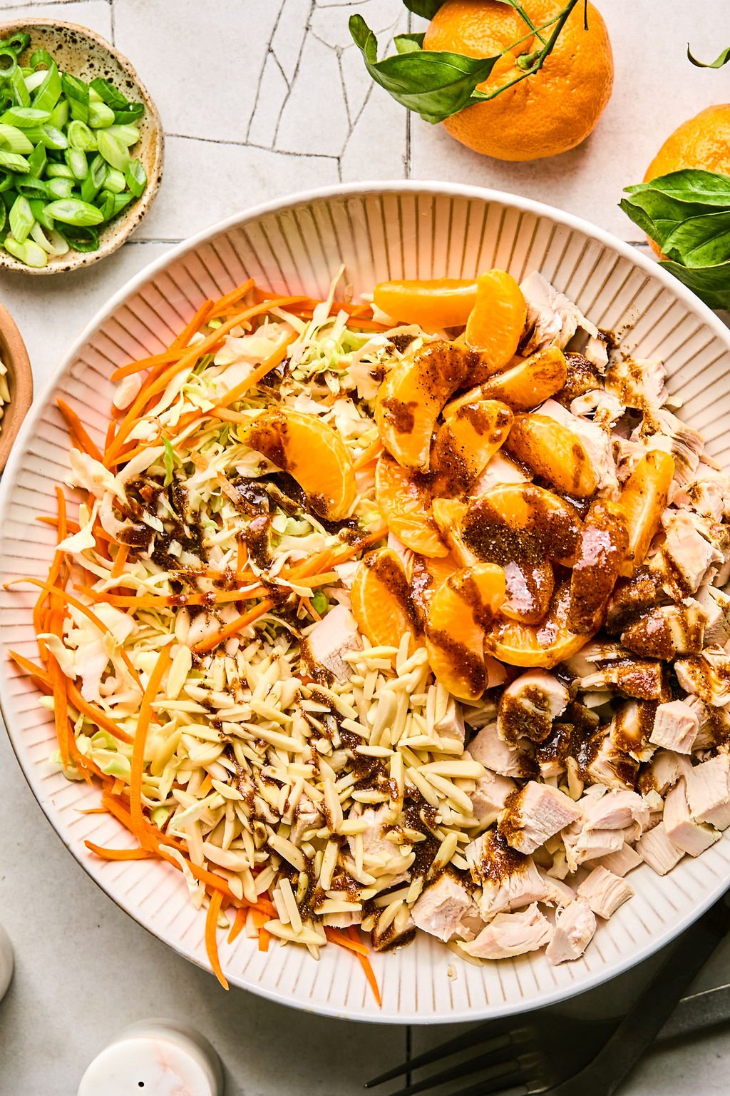 dressing added to salad mixture