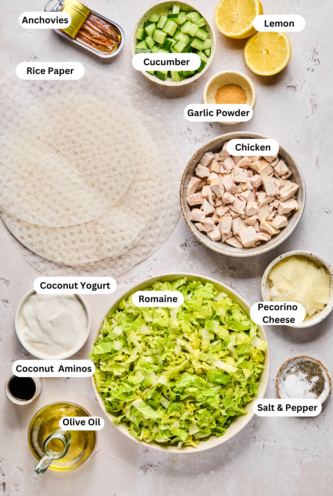 Chicken Caesar Rice  roll ingredients.