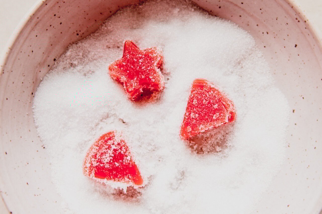 Watermelon gummies in sweetener.