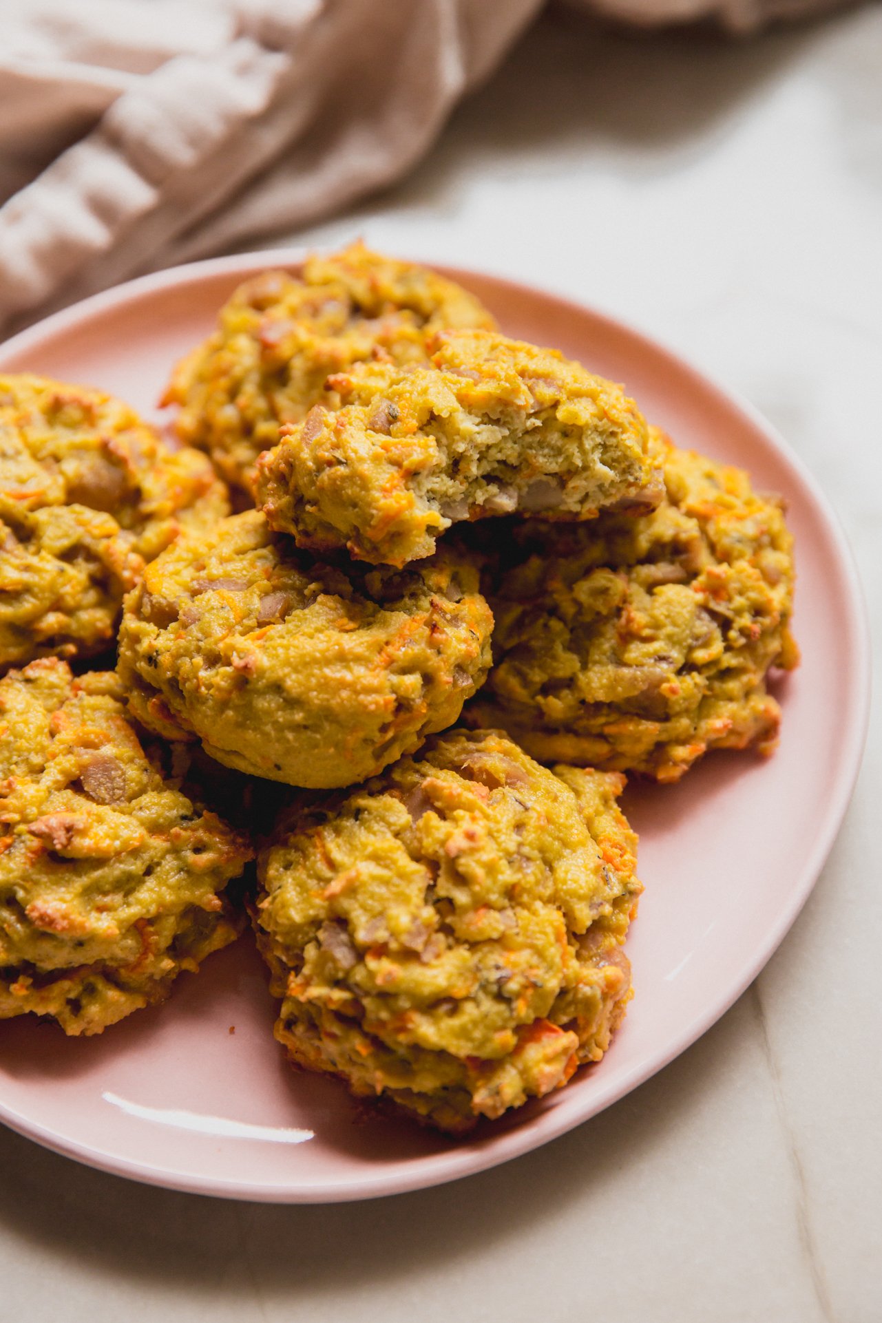 A plate with protein breakfast biscuits on it.