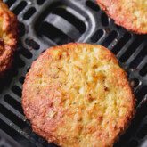 Air fryer chicken patties fully cooked in the air fryer.
