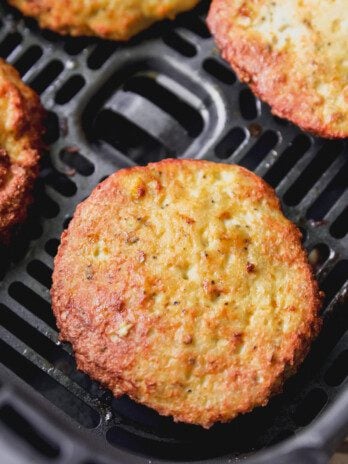 Air fryer chicken patties fully cooked in the air fryer.