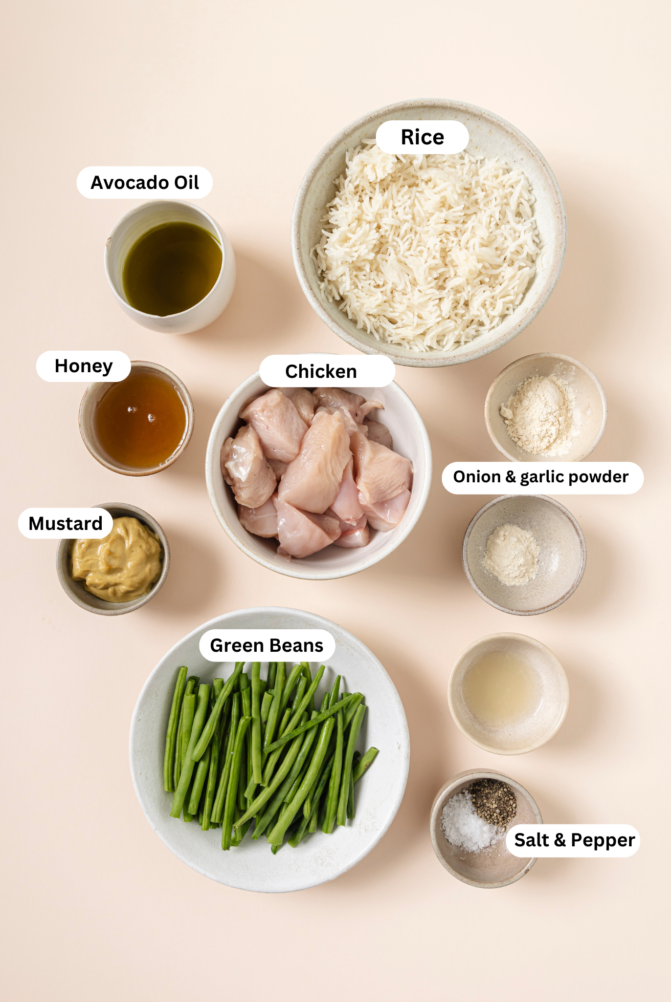 Honey Mustard Chicken Ingredients in bowls.