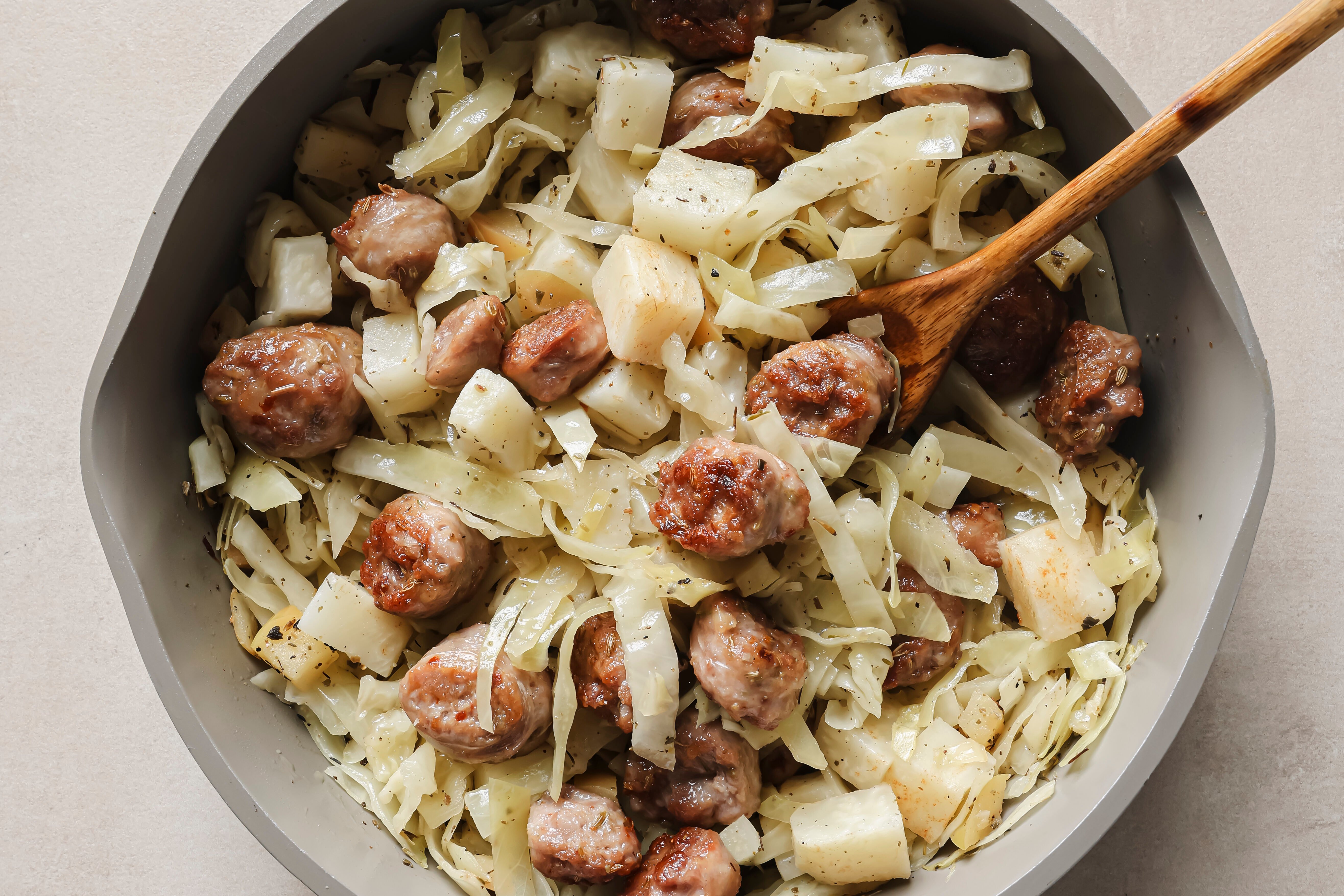 All the ingredients in the pan after cooking.