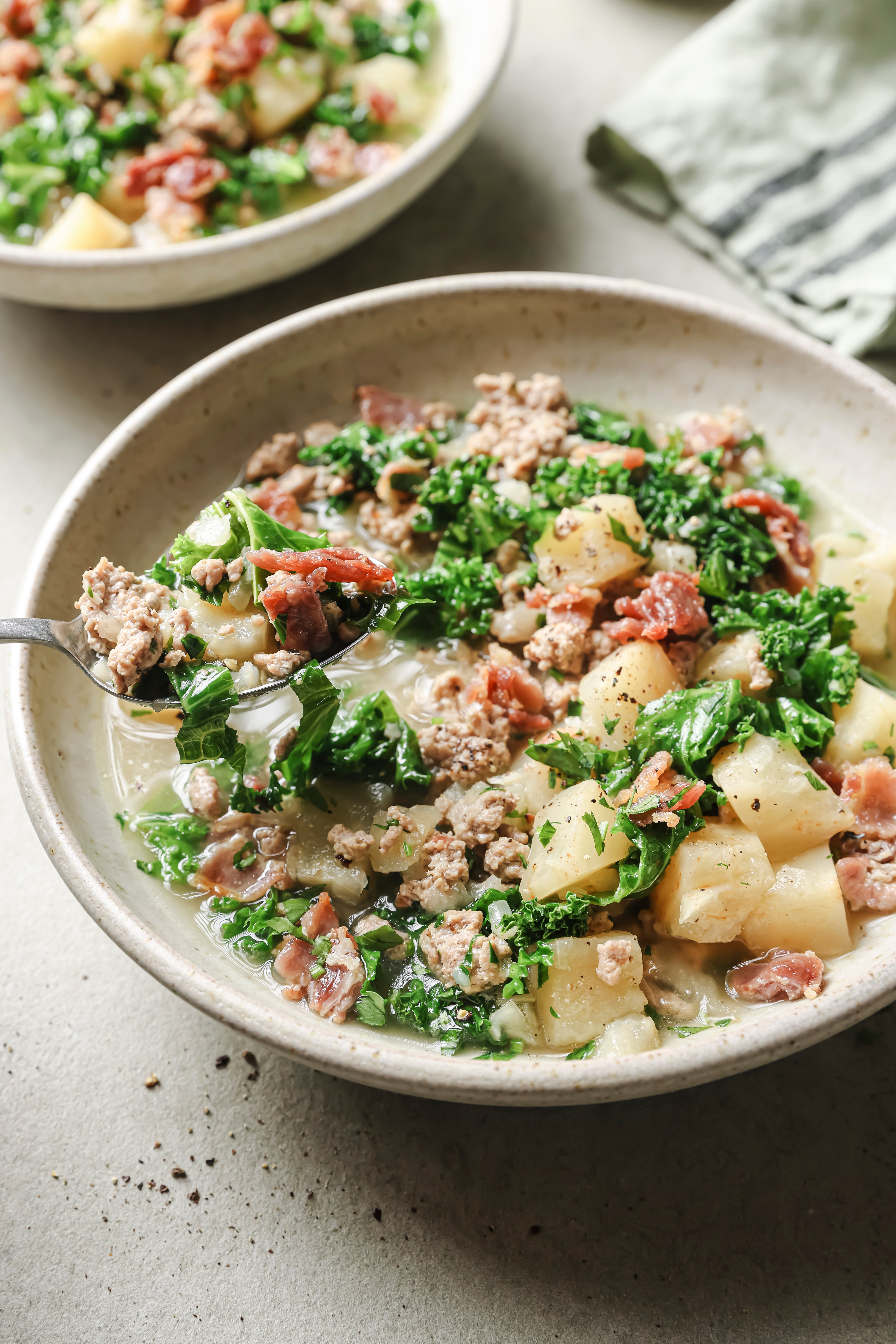 A bowl of zuppa toscana ready to be enjoyed