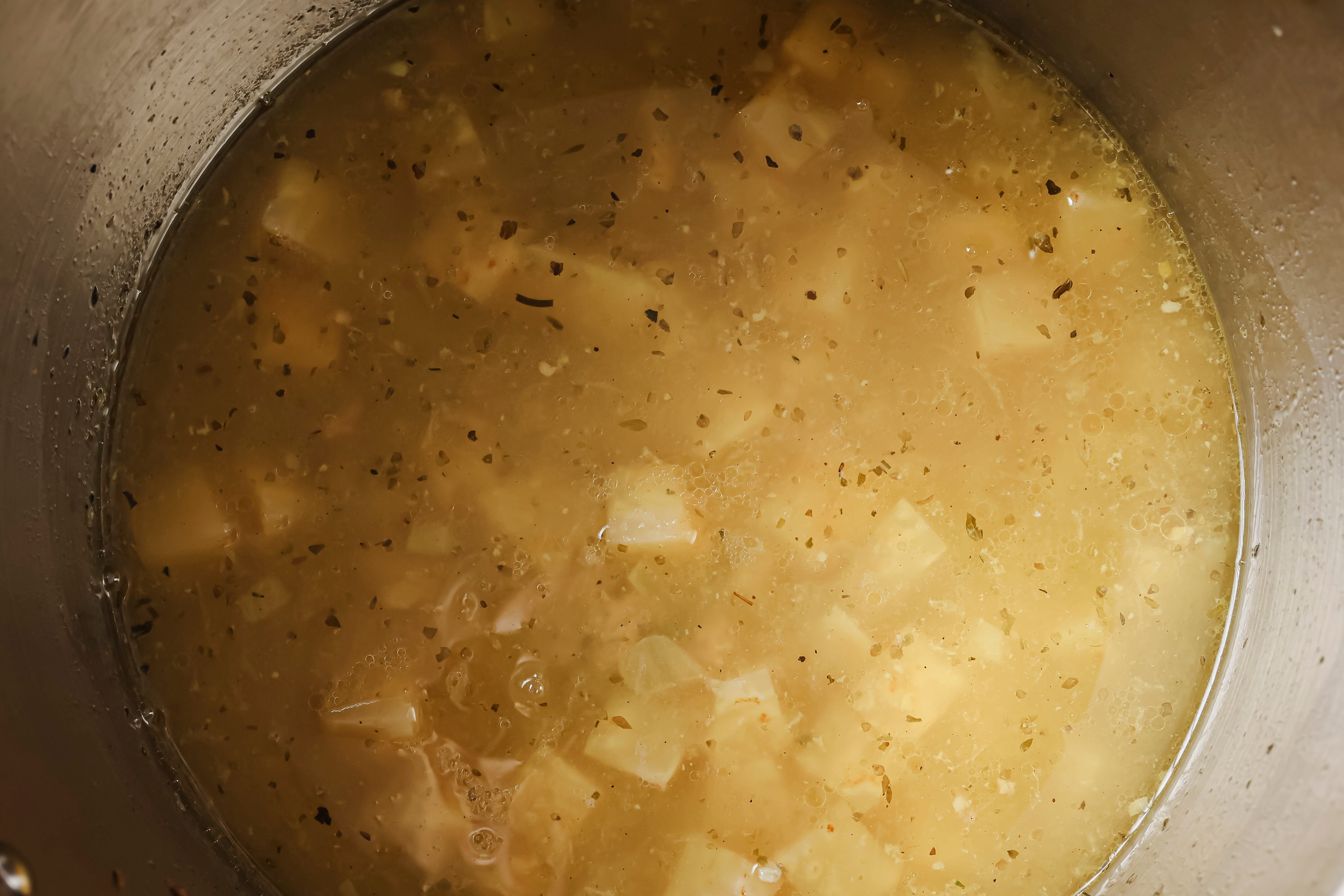 The soup with all the ingredients before cooking.