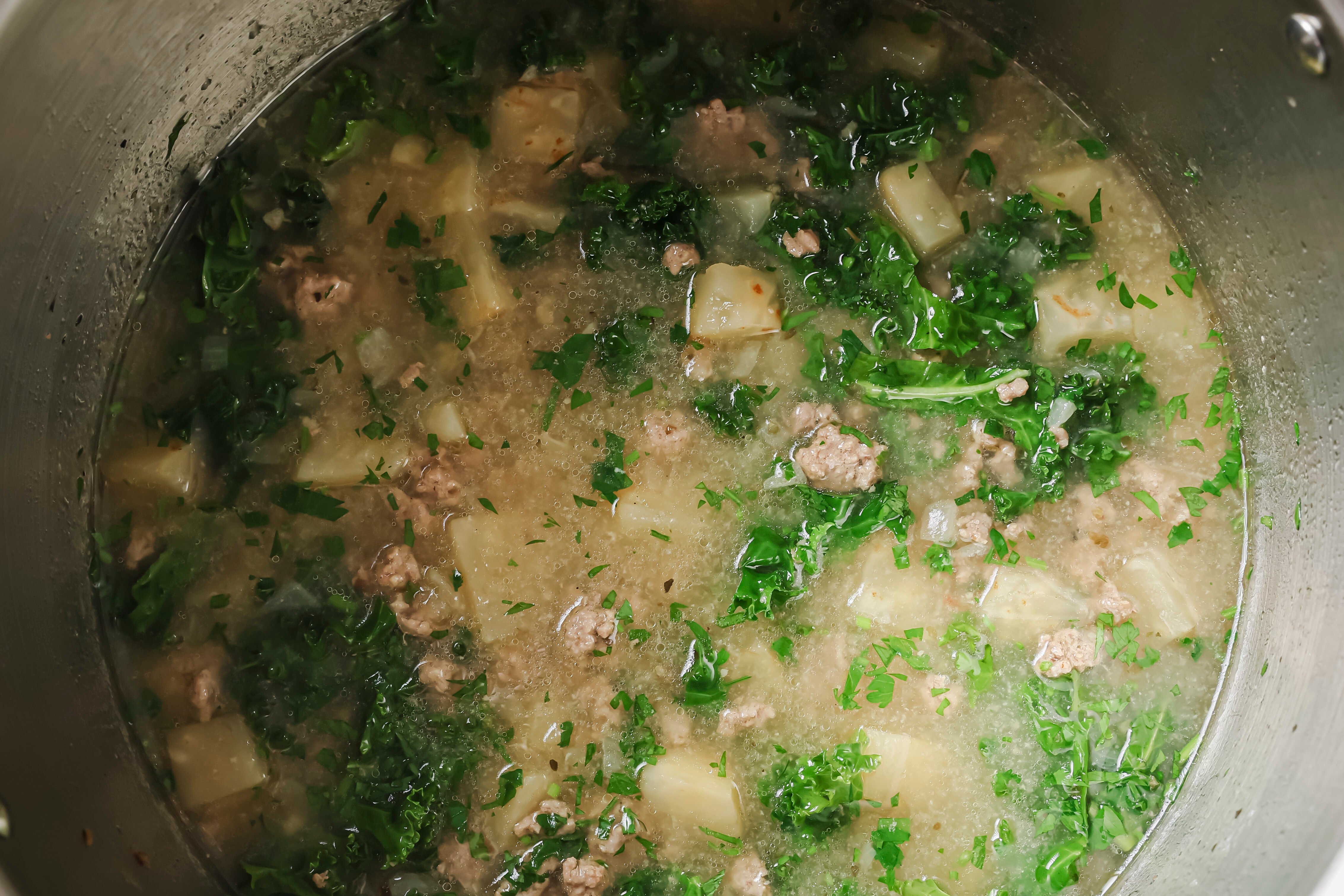 The soup once the kale has been added.