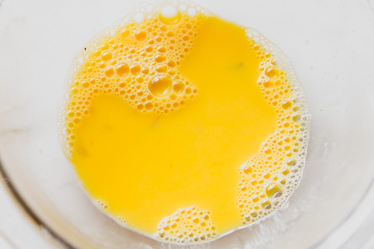 The tempered egg yolks before being added to the soup.