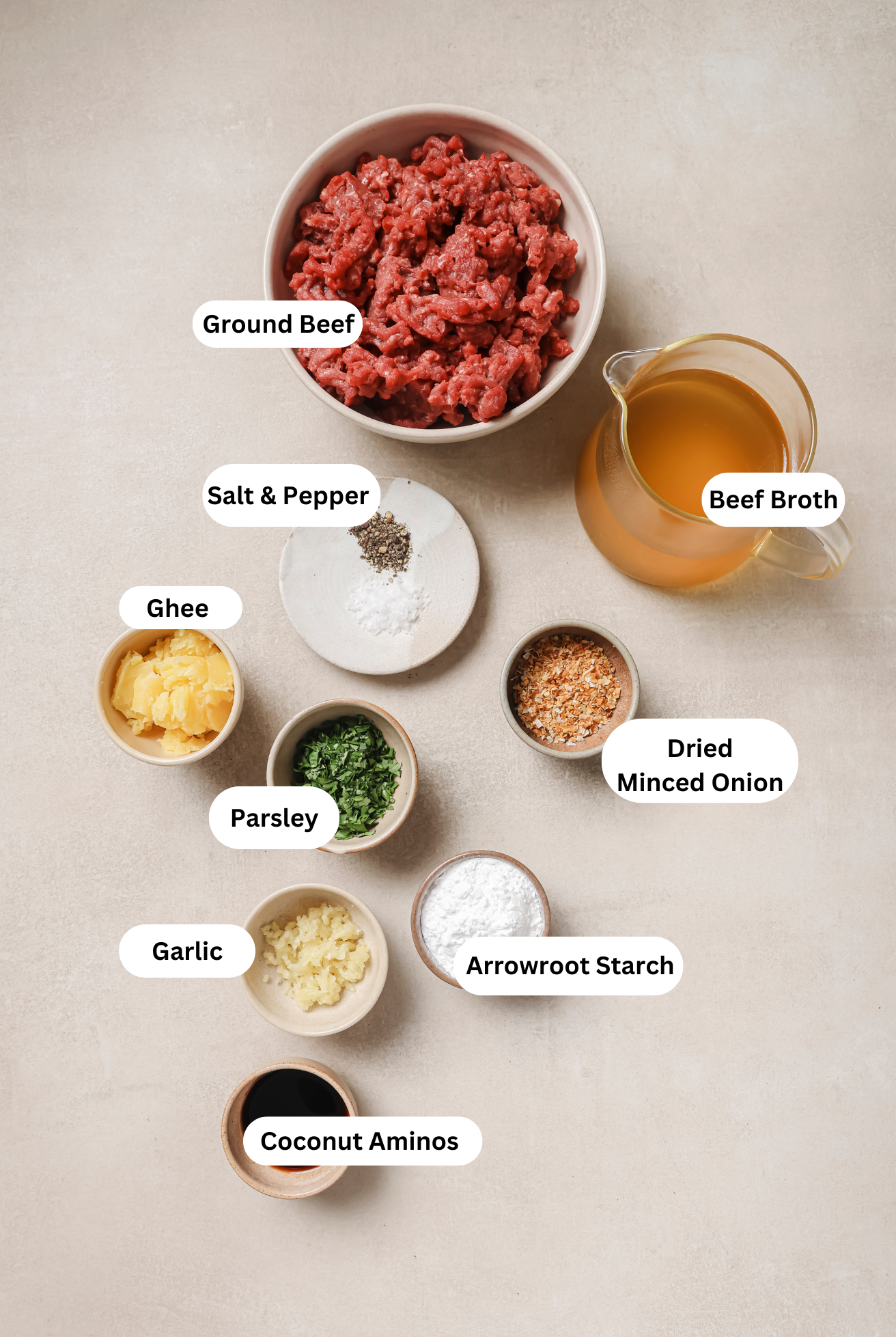 All the ingredients needed to make ground beef & gravy.