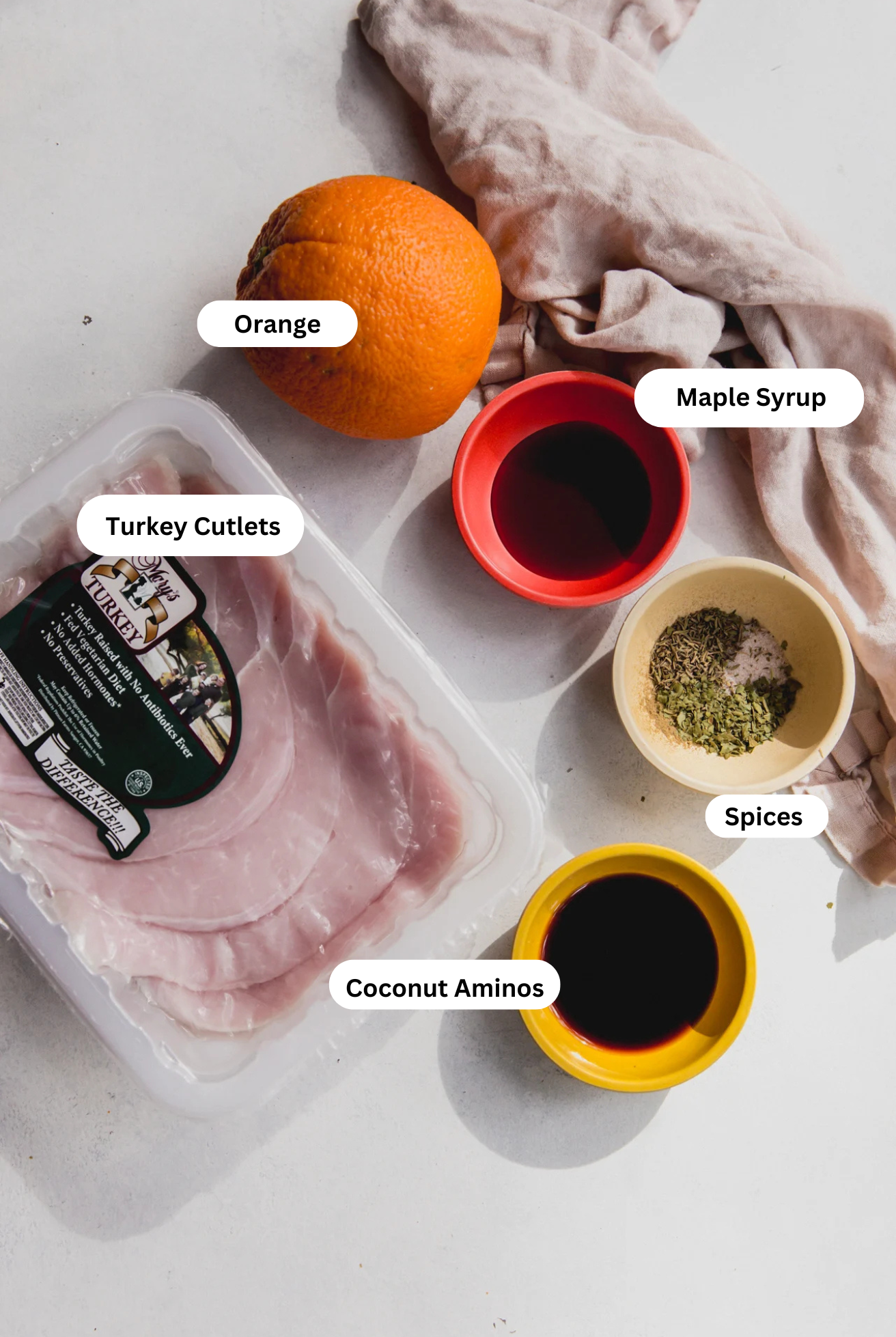 All the ingredients needed to make orange glazed turkey cutlets