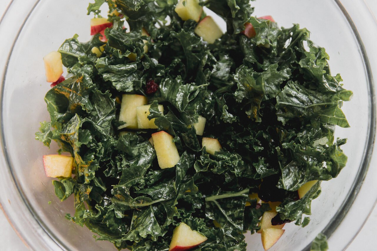 Kale and apple salad in a bowl.
