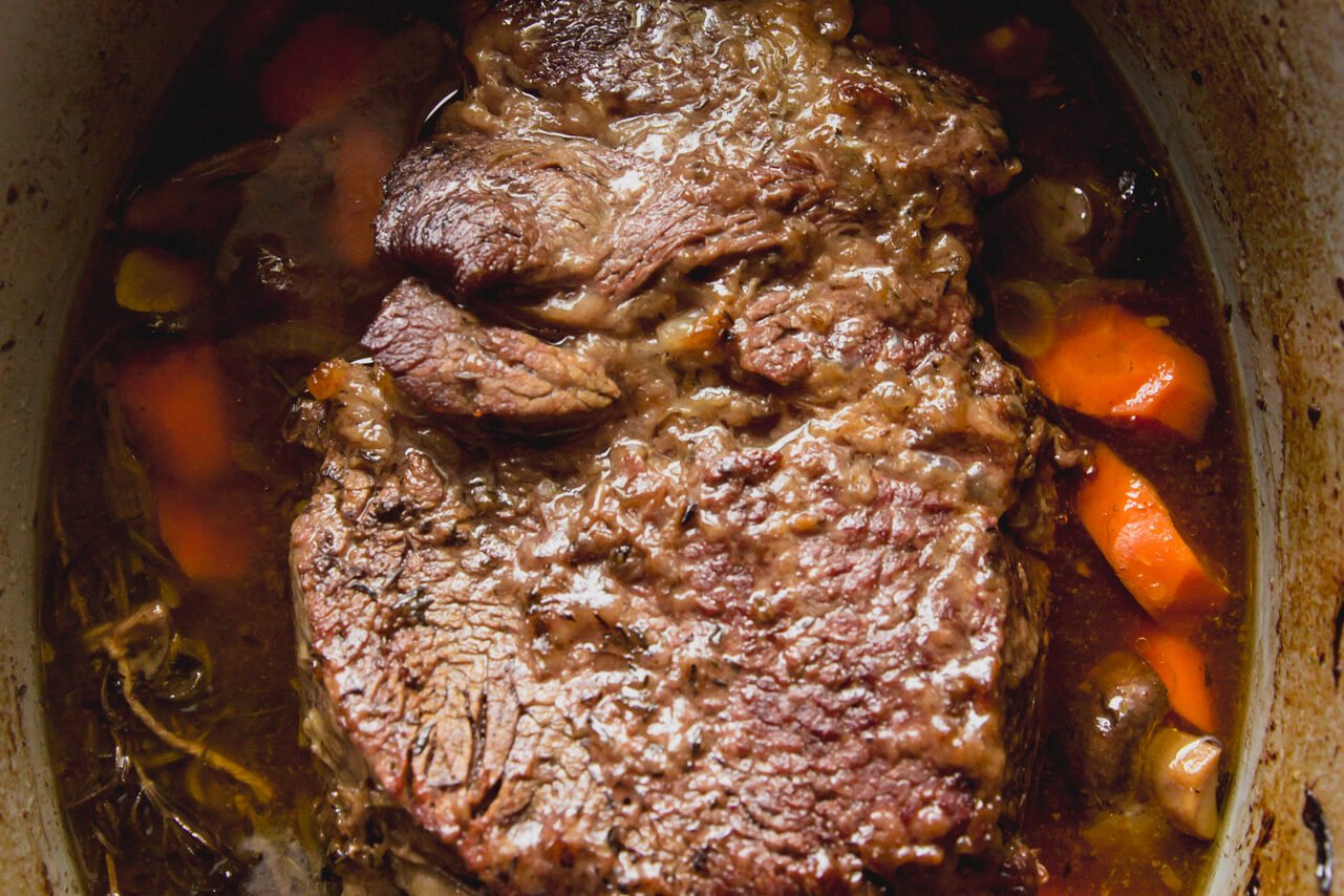 The chuck roast after cooking.