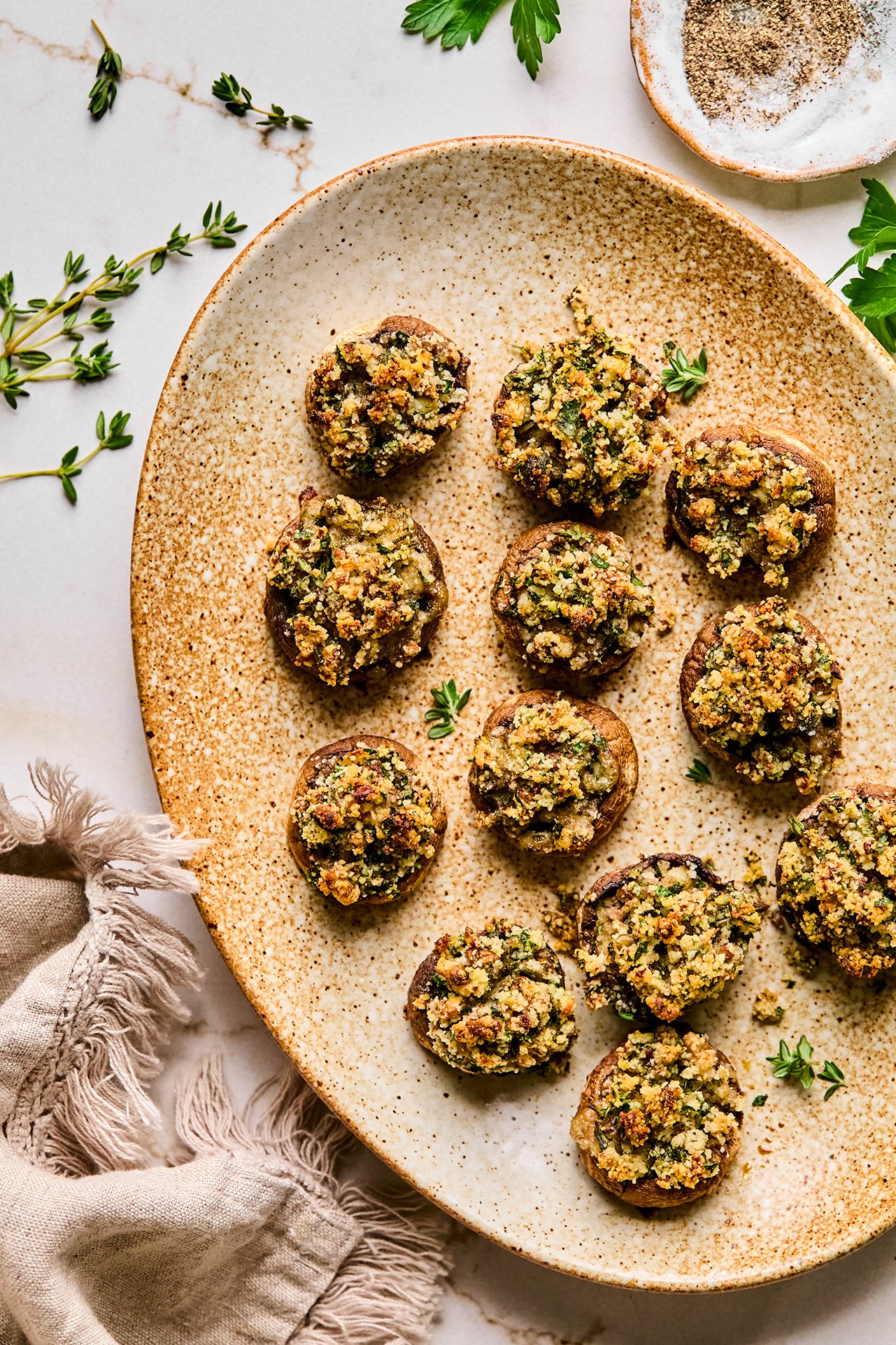 Stuffed mushrooms on a platter. 